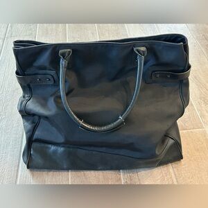 Club Monaco Black Canvas & Faux Leather Tote Bag 18x14x6